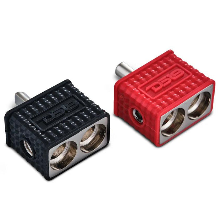 DS18 Pair of Dual 0GA to 4GA Amp Input Reducers w/ Offset Stub & Silicone Cover