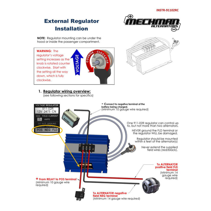 Mechman Adjustable External Voltage Regulator w/ 2-Pin Alternator Harness