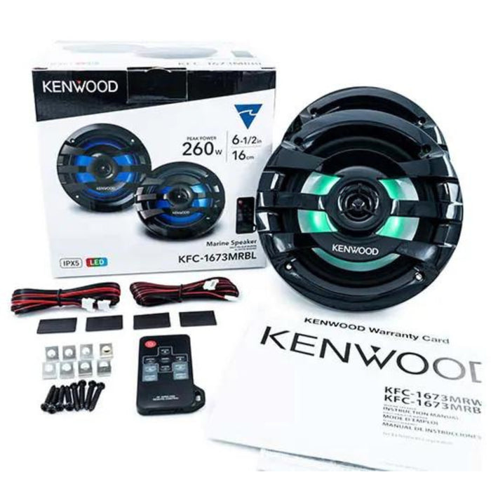 Kenwood 6.5" 2-way 4 Ohm 260W Max Marine Speaker Pair W/ Built-in LED Lights