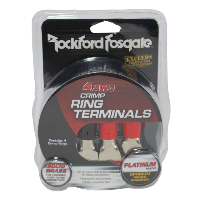 Rockford Fosgate 4 AWG Seamed Crimp Style Ring Terminals (4 Pack) RFTS4
