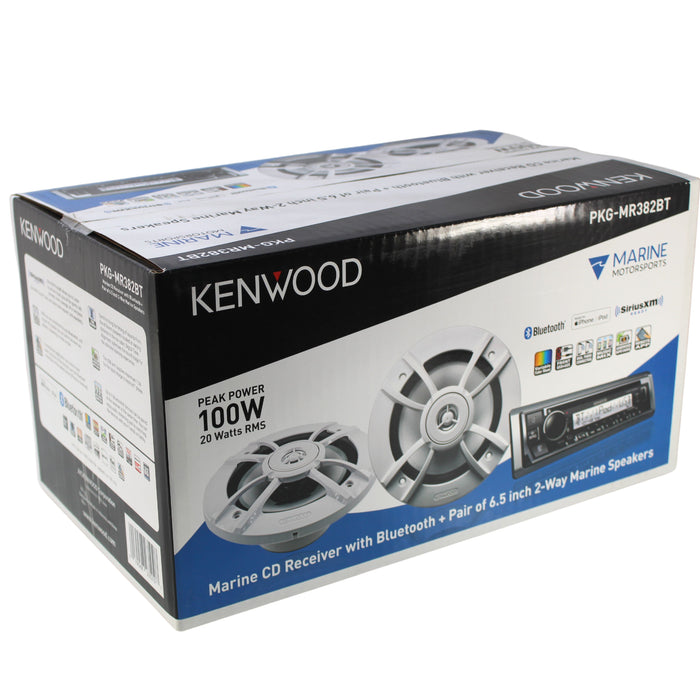 Kenwood Marine Audio Package w/ BT Stereo + 6.5" Boat Speakers Pair PKG-MR382BT