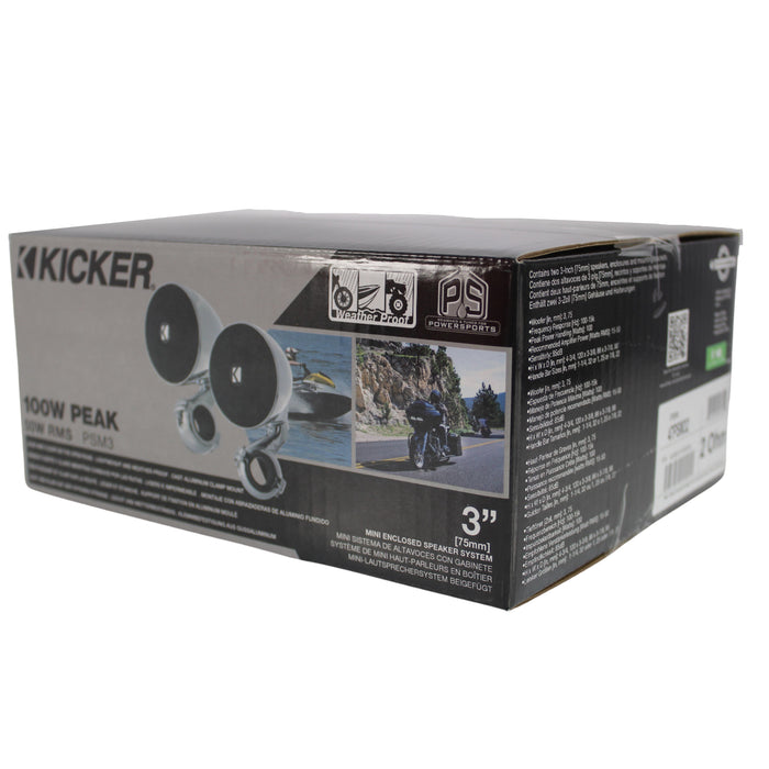 Kicker Mini Enclosed Weather Proof Speaker Pair, 3-Inch 2 Ohm 100W Peak 47PSM32