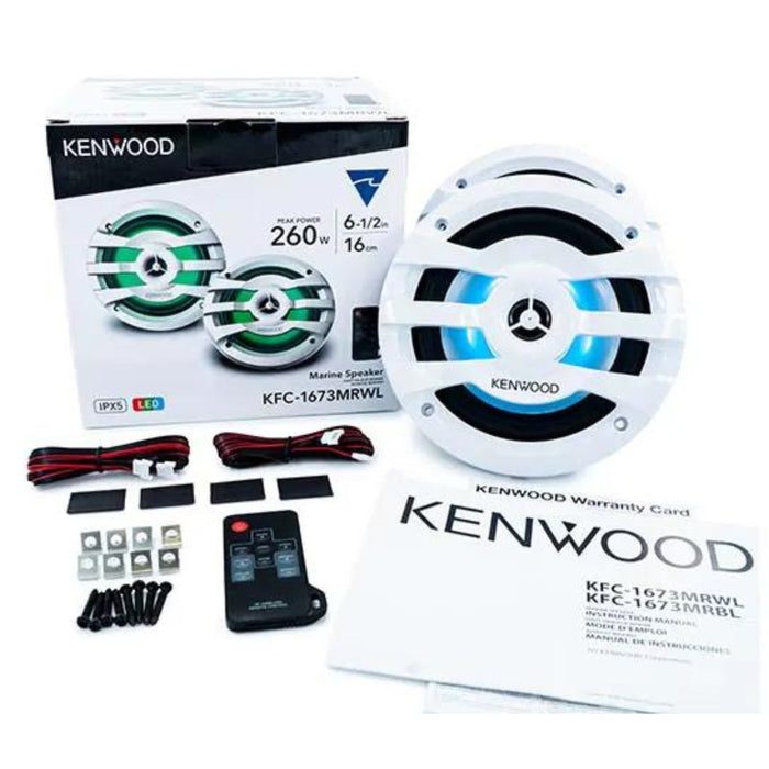 Kenwood 6.5" 2-way 4 Ohm 260W Max Marine Speakers W/ Built-in LED Lights (White)