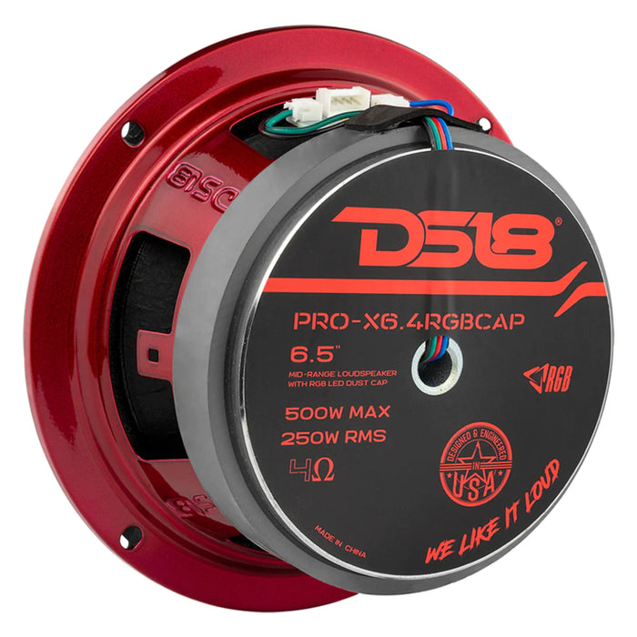 DS18 6.5" 4 Ohm 500W Midrange Loudspeaker w/ RGB LED Lights PRO-X6.4RGBCAP