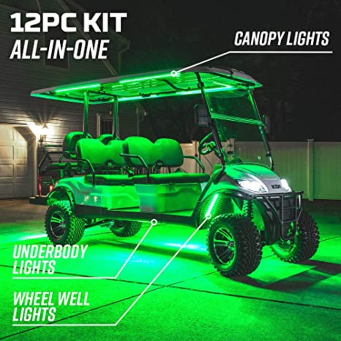 LEDGlow 12pc Million Color LED Electric 6-Seat Golf Cart W/ Canopy Light Kit 12v