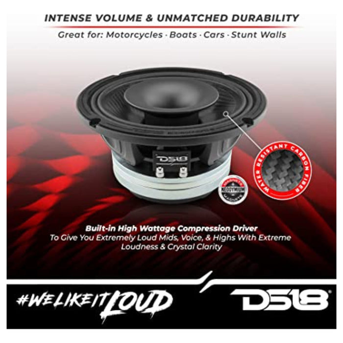 DS18 8HD800NCFD-4 Waterproof 8" Mid Bass 3'' Driver Carbon Fiber Neodymium 4ohm