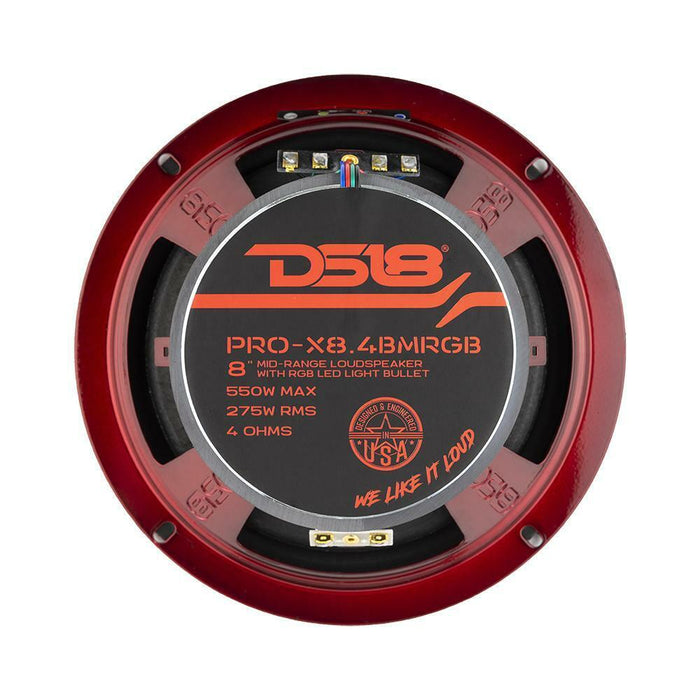 DS18 8" 275W RMS 4-Ohm w/ RGB LED Bullet Midrange Speaker / PRO-X8.4BMRGB