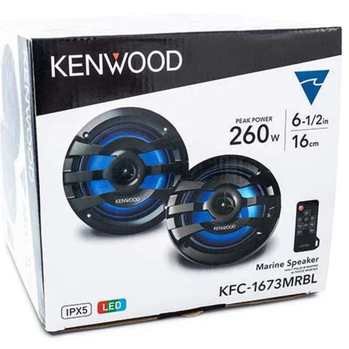 Kenwood 6.5" 2-way 4 Ohm 260W Max Marine Speaker Pair W/ Built-in LED Lights