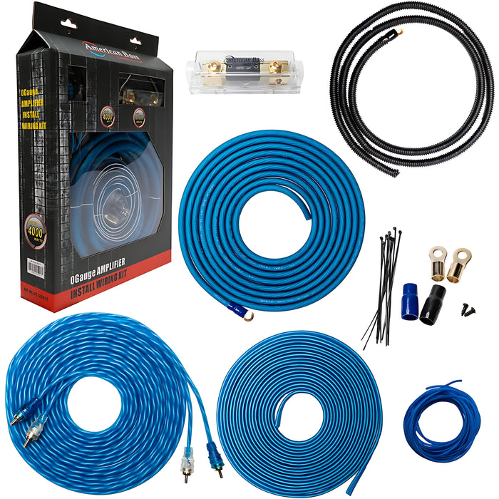 American Bass 4 Gauge Amplifier Install Blue Wiring Kit / AB-BLUE-4GKIT
