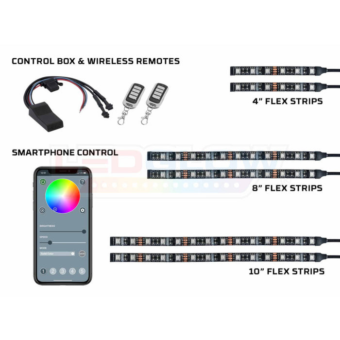LEDGlow 6pc Multi-Color Motorcycle Underglow Light Kit w/ BT/Wireless Remotes