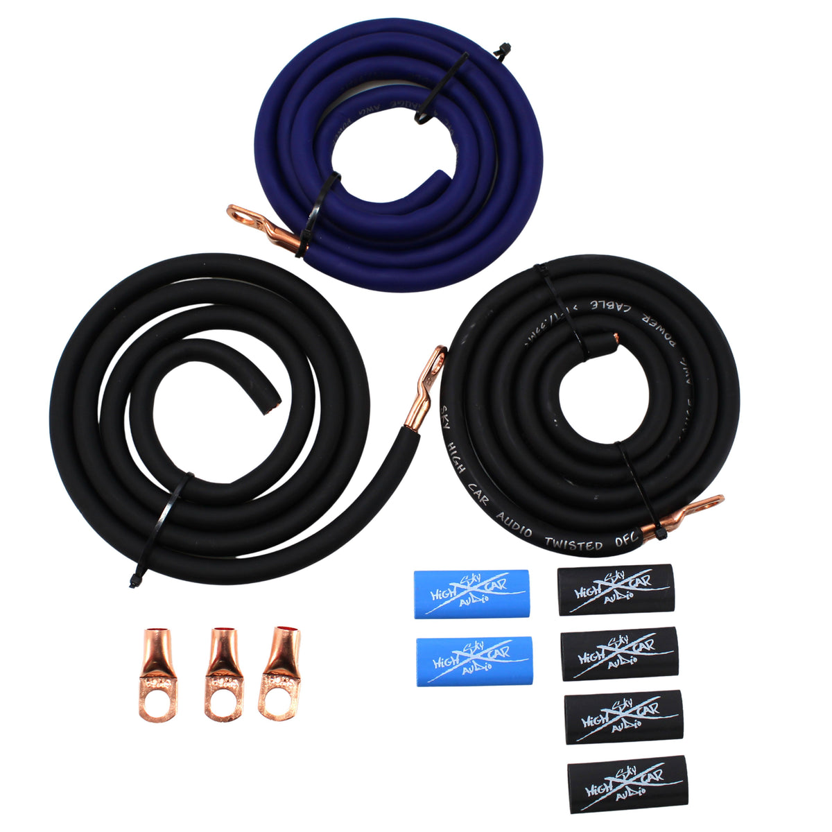 Sky High Car Audio BIG 3 Battery Upgrade Kit OFC 4 Ga Blue Power Black