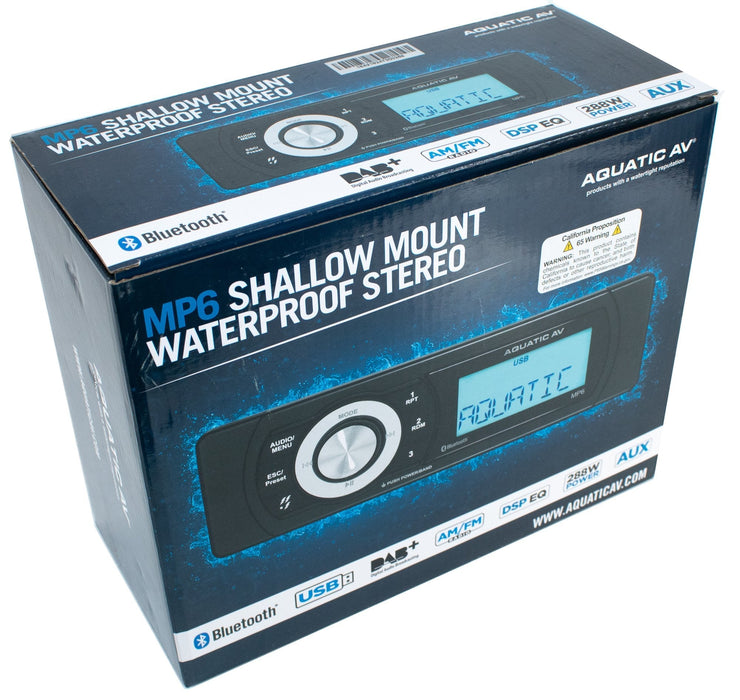 MP6 Shallow Mount Waterproof Radio Bluetooth Marine Stereo AM/FM iPod MP3 USB