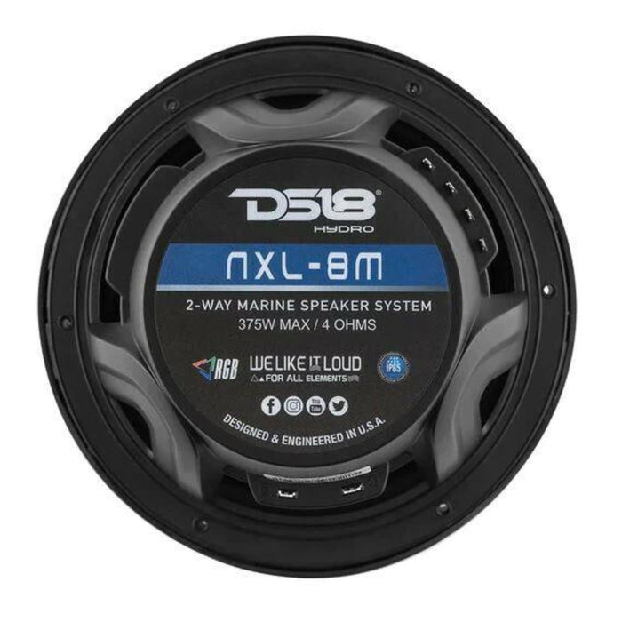 Pair of DS18 HYDRO Black 8" 750W 4 Ohm 2-Way Marine Speakers RGB NXL-8M-BK