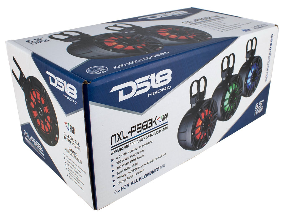 Mini 6.5" Marine Pod Speakers 600W Black RGB LED Jetski DS18 NXL-PS6BK