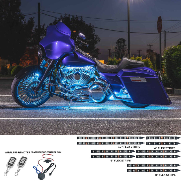 LEDGlow 10pc Multi-Color Motorcycle Underglow Kit Flexible LED Light Strips