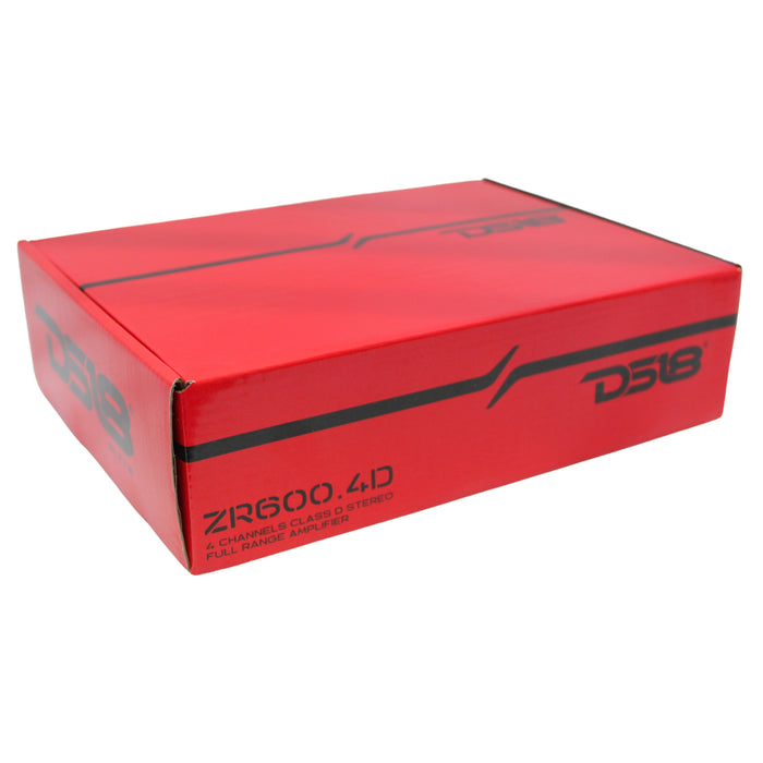 DS18 4 Channel 2400 Watt Class D Full Range Car Audio Amplifier ZR600.4D