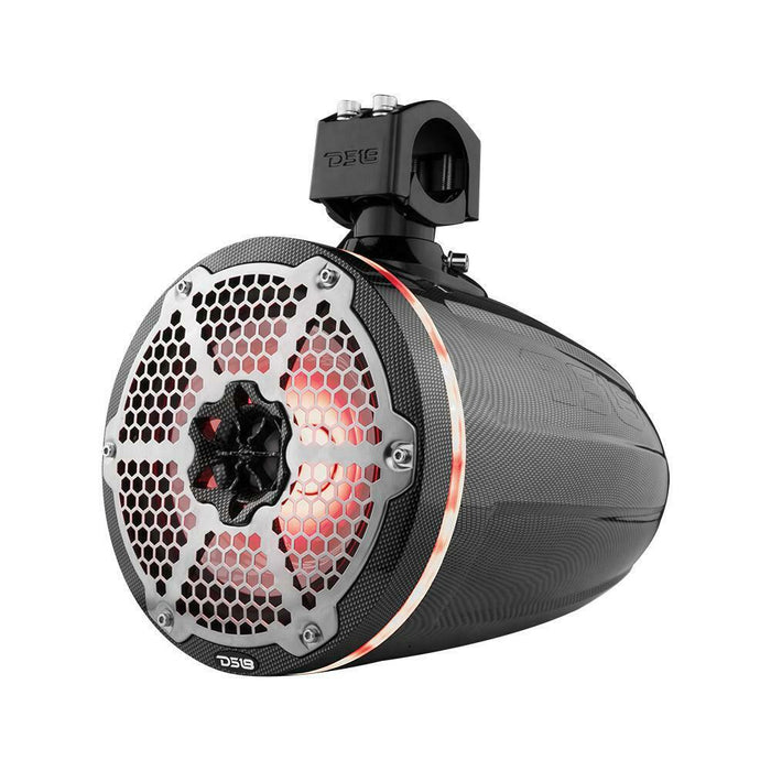 Pair of DS18 8" 375W 4 Ohm Black Carbon Fiber Marine Tower Speaker w/ RGB LED