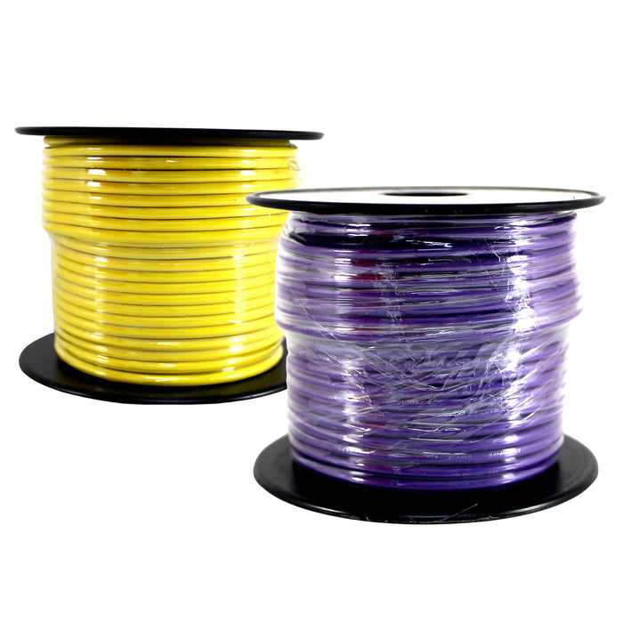 Audiopipe 2 Pack of 14ga 100ft CCA Primary Ground Power Remote Wire Purple/Yellow