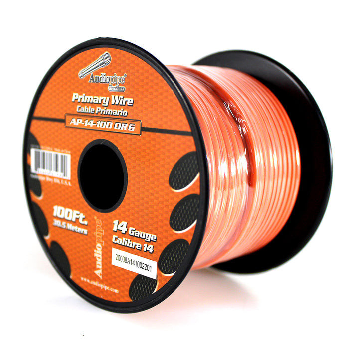 Audiopipe 14 ga 100ft CCA Stranded Primary Ground Power Remote Wire Spool Orange
