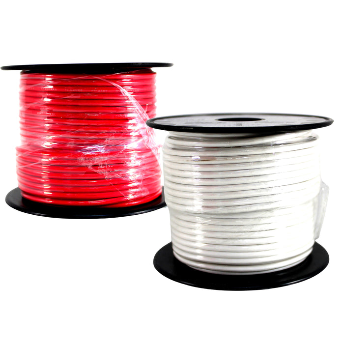 Audiopipe (2) 14ga 100ft CCA Primary Ground Power Remote Wire Spool Red & White