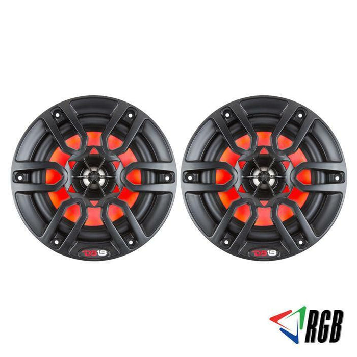 DS18 Pair 6.5" 600W 4 Ohm Black Marine Power Sport RGB LED Speakers IP65 NXL6BK