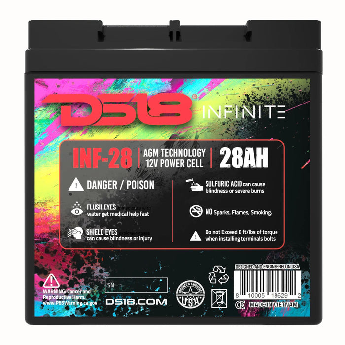 DS18 12V Battery 28 AH 1000 Watts AGM 420 Amps Non Spillable INFINITE INF-28