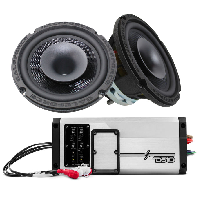 GaleForce Audio 2x F-3 6.5" Hybrid Speakers with DS18 Marine 4 Channel NVY Amp