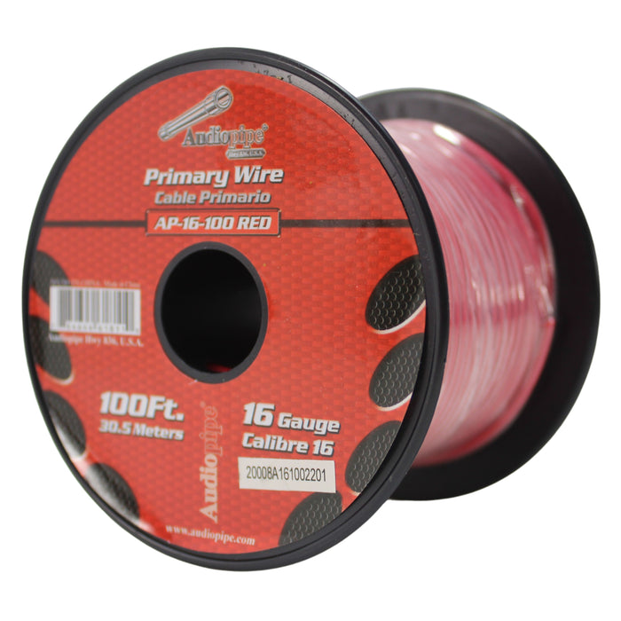 Audiopipe 2 Pack of 16 Gauge 100 ft Spools of CCA Primary Wire Red & Black