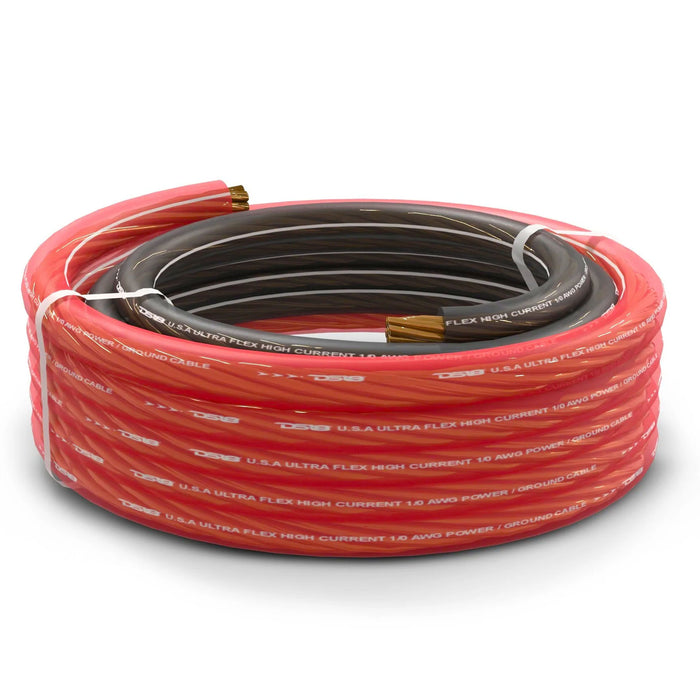 DS18 Ultra Flex 1/0GA Pre-cut CCA Power & Ground Cable/Wire 5FT Black & 20FT Red