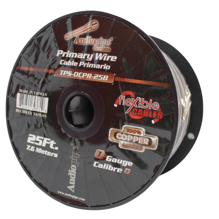 Audiopipe 0 GA 100% OFC Copper Flexible Power/Ground Wire Black TPS-0CPR-25B Lot