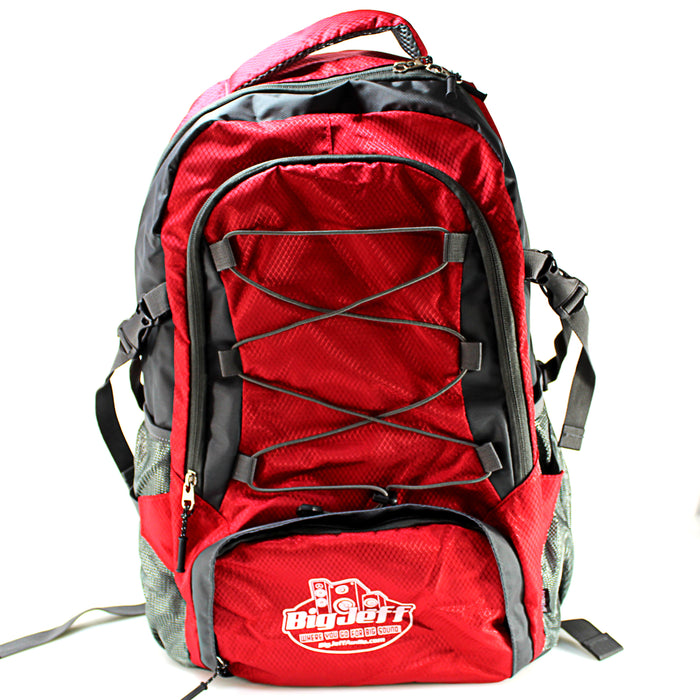 Official Big Jeff Audio Red/Gray Laptop 20" Commuter Backpack with Logo