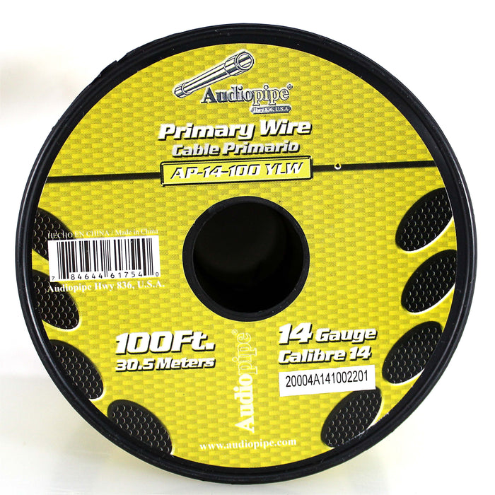 Audiopipe 14 ga 100ft CCA Stranded Primary Ground Power Remote Wire Spool Yellow