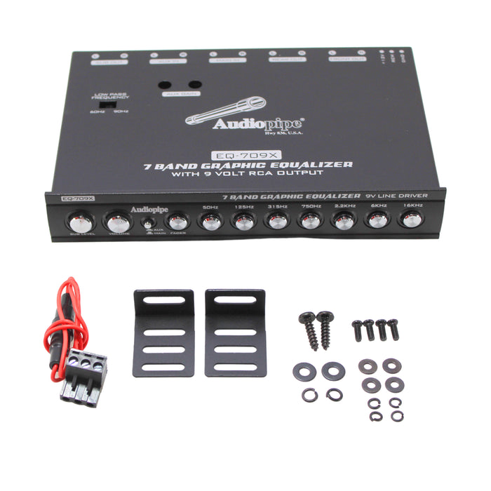 Audiopipe 7 Band 9V Line Driver with Subwoofer Control Graphic Equalizer EQ-709X
