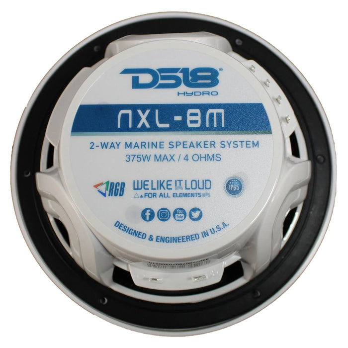 Pair of DS18 HYDRO White 8" 750W 4 Ohm 2-Way Marine Speakers RGB NXL-8M-WH
