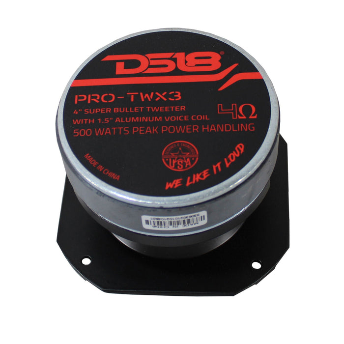 DS18 4" Super Bullet Tweeter Black Car Audio 4 Ohm 500 Watt 1.5" Aluminum VC