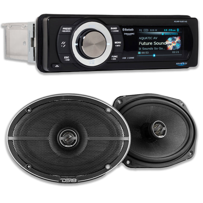 Waterproof Aquatic AV Bike BT Radio MP-5BT w/ Pair of Coax Speakers 5.25" 440W