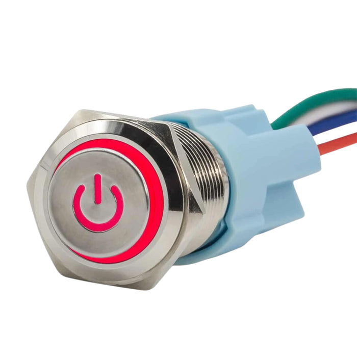 Sparked Innovations Aluminum Latching Power Symbol Pushbutton Switch w/LED SPDT