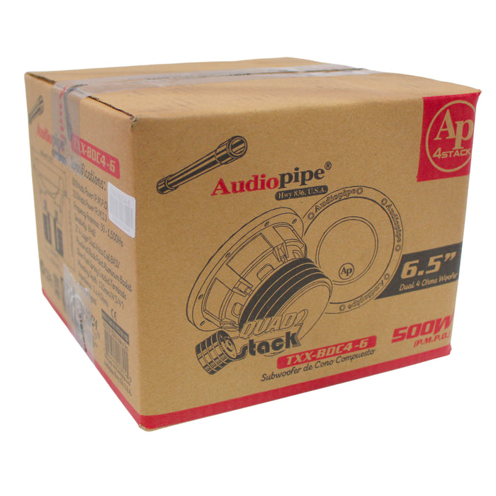 Audiopipe 6.5 Inch 500W Dual 4 Ohm Quad Stack Magnet Subwoofer TXX-BDC4-6