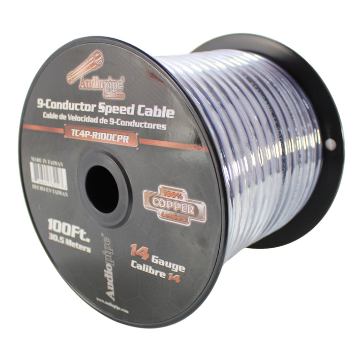 Audiopipe 14 GA 9-Conductor 100% Copper Speed-Cable Wire Black TC4P-R100CPR