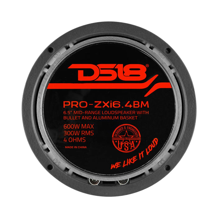DS18 6.5" Mid-Range 600W 4-Ohm Motorcycle Loudspeaker with Bullet Pro Car Audio