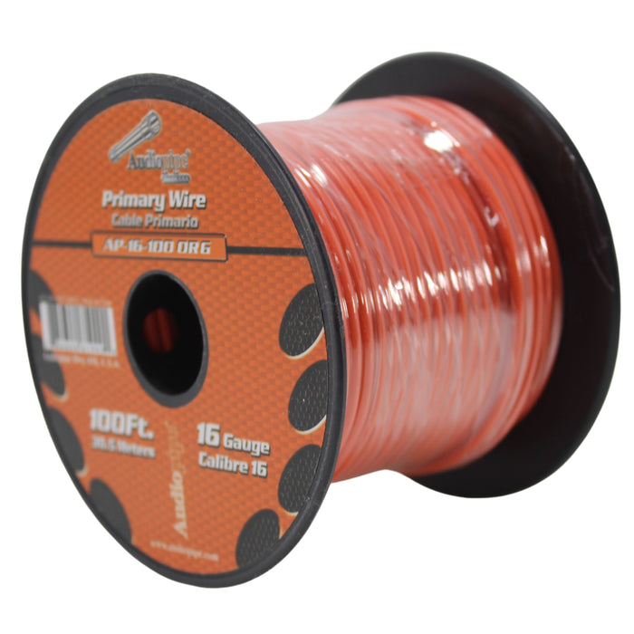 Audiopipe 16 Ga 100 ft Spool of CCA Primary Speaker Wire Orange 16-100-ORG
