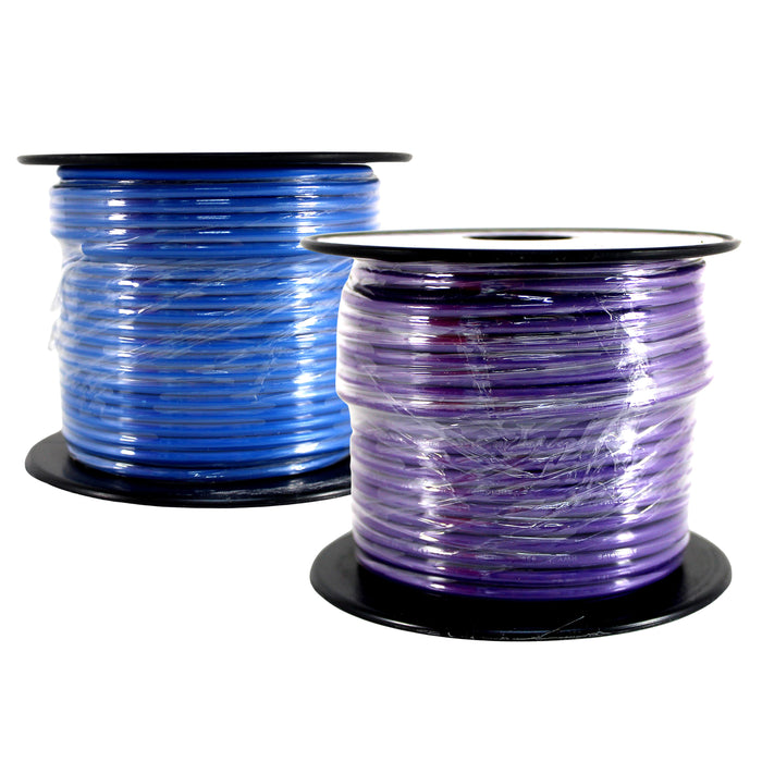 Audiopipe 2 Pack Of 14ga 100ft CCA Primary Ground Power Remote Wire Purple/Blue