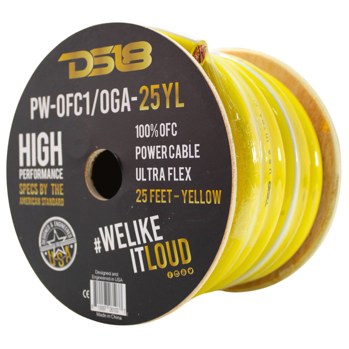 DS18 DS-PWOFC-0GAYL Ultra Flex 100% OFC 0GA Ground Power Cable Wire Yellow Lot