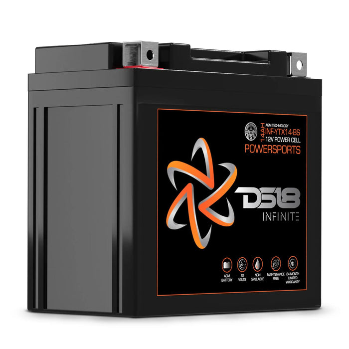 DS18 12V Battery 14 AH 500W Moto Powersports AGM INFINITE INF-YTX14-BS