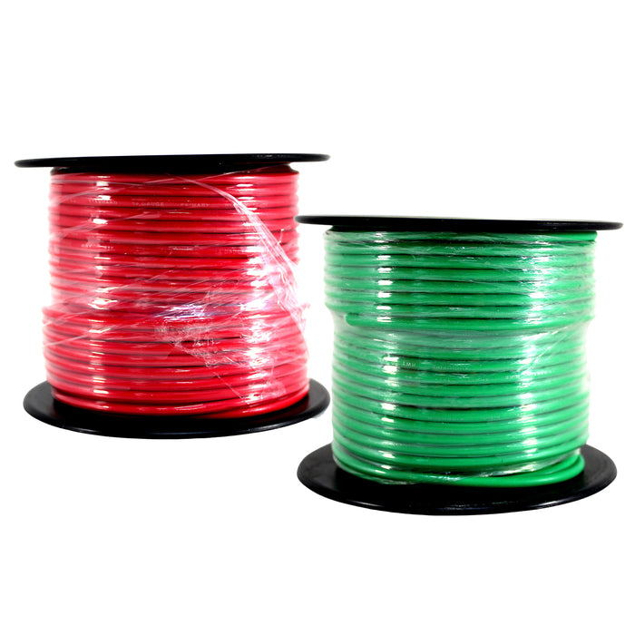 Audiopipe 2 Pack of14ga 100ft CCA Primary Ground Power Remote Wire Red & Green