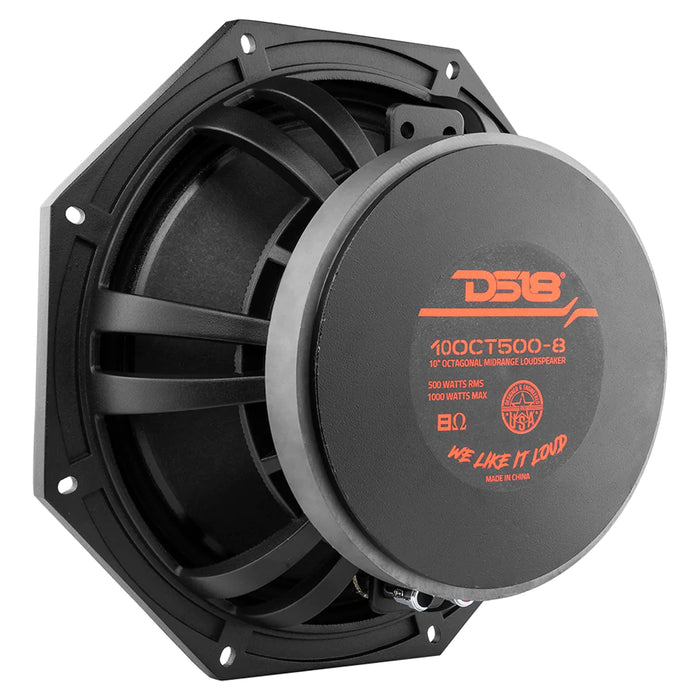 DS18 10" Midrange Octagon Loudspeaker 8 Ohm 1000W Black Car Audio 10OCT500-8