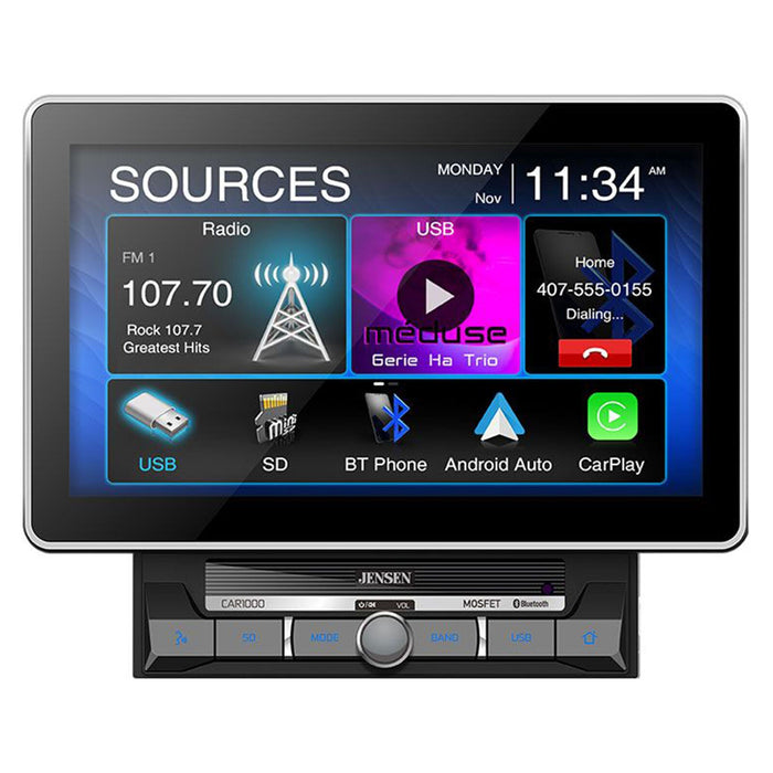 Jensen CAR1000 10" Touchscreen Bluetooth Apple CarPlay 2 Din Multimedia Receiver