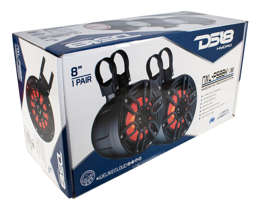 Mini 8" Marine Pod Speakers 375W Black RGB LED DS18 HYDRO NXL-PS8BK