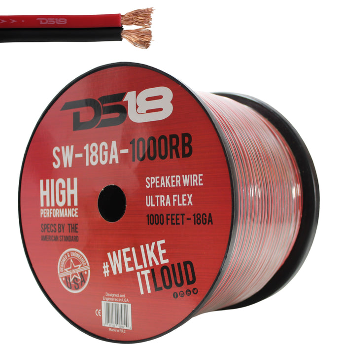 DS18 Car Audio 18 AWG Copper Clad Aluminum CCA Speaker Wire Red/Black Lot