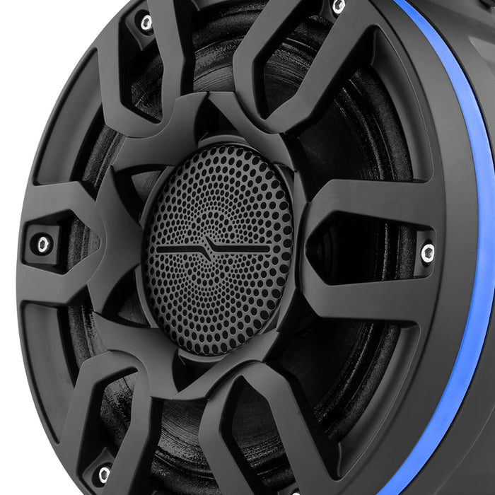 Pair of DS18 8" 500W 4 Marine Wake Tower Speakers RGB LED Matte Black w/ Covers